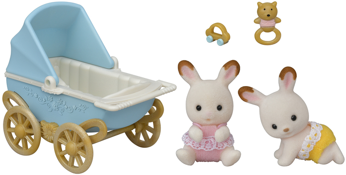 Sylvanian Families Chocolate Rabbit Twins with Stroller