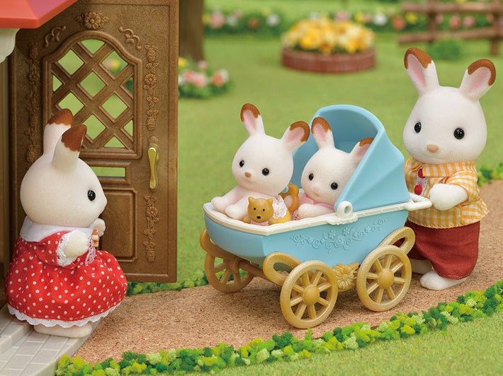 Sylvanian Families Chocolate Rabbit Twins with Stroller