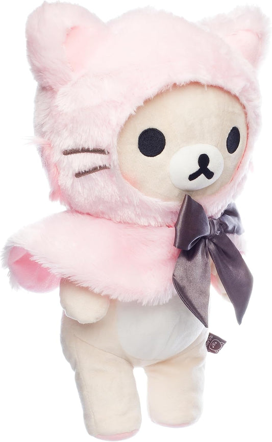 Korilakkuma Dressed in a Pink Hooded Cat Cape Plush