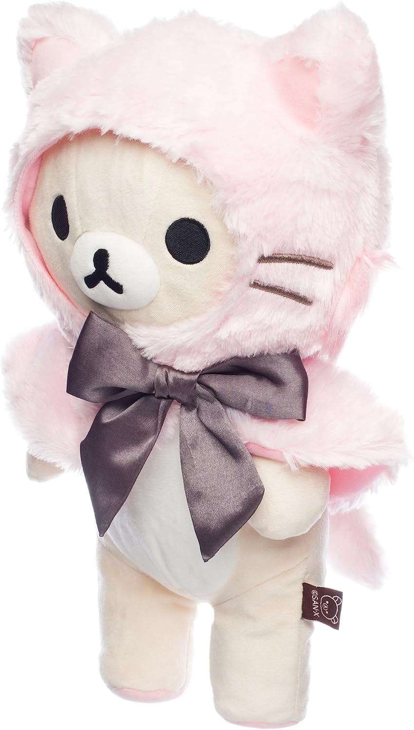 Korilakkuma Dressed in a Pink Hooded Cat Cape Plush